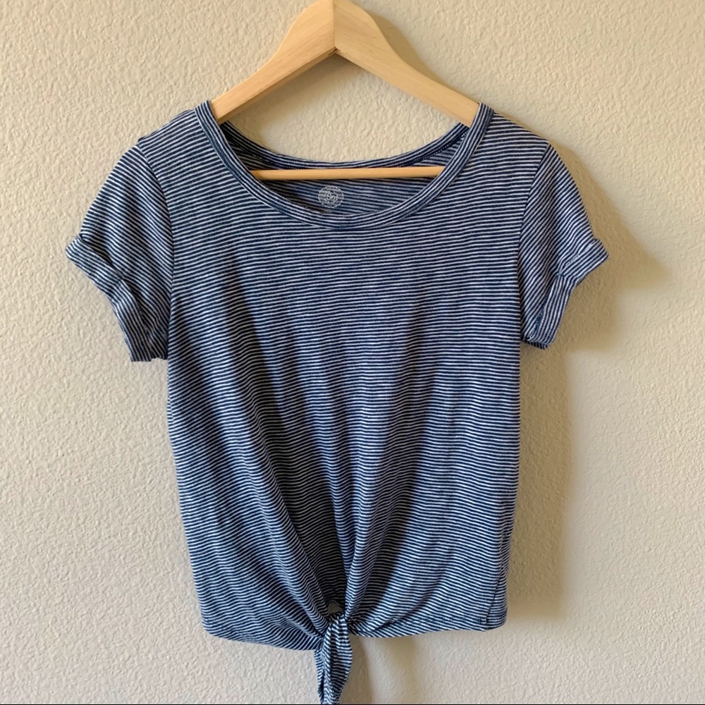 Blue and White Striped Tee with Knot